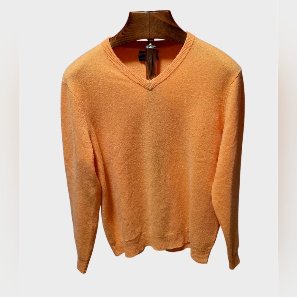 Club Room Men's 100% Cashmere Orange V Neck Lightweight Sweater Size Medium